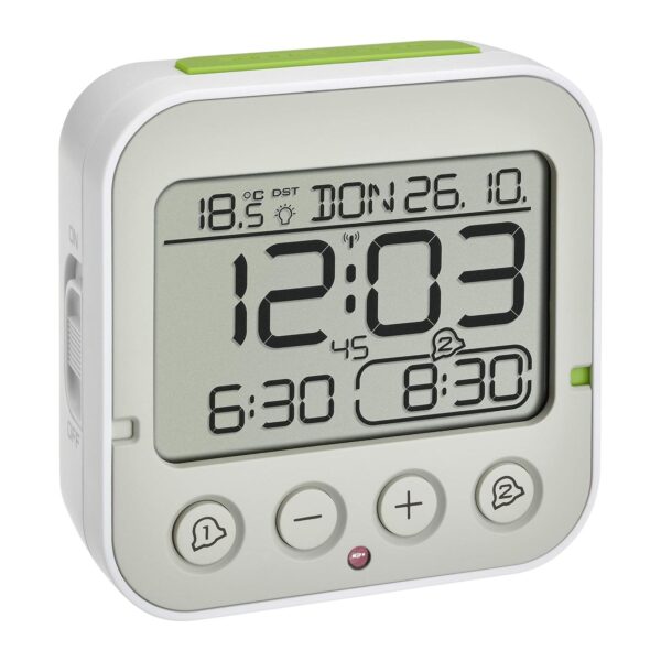 Despertador Digital TFA Dostmann Funk Bingo 2.0 com Temperatura e 2 Alarmes Branco 95x41x96 mm