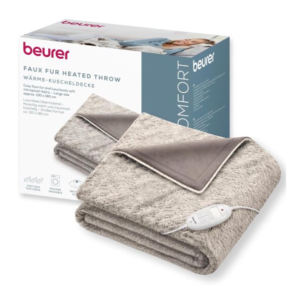Manta Elétrica 180 x 130 cm Beurer 6 Temperaturas Automática HD 75 Bege/Castanho