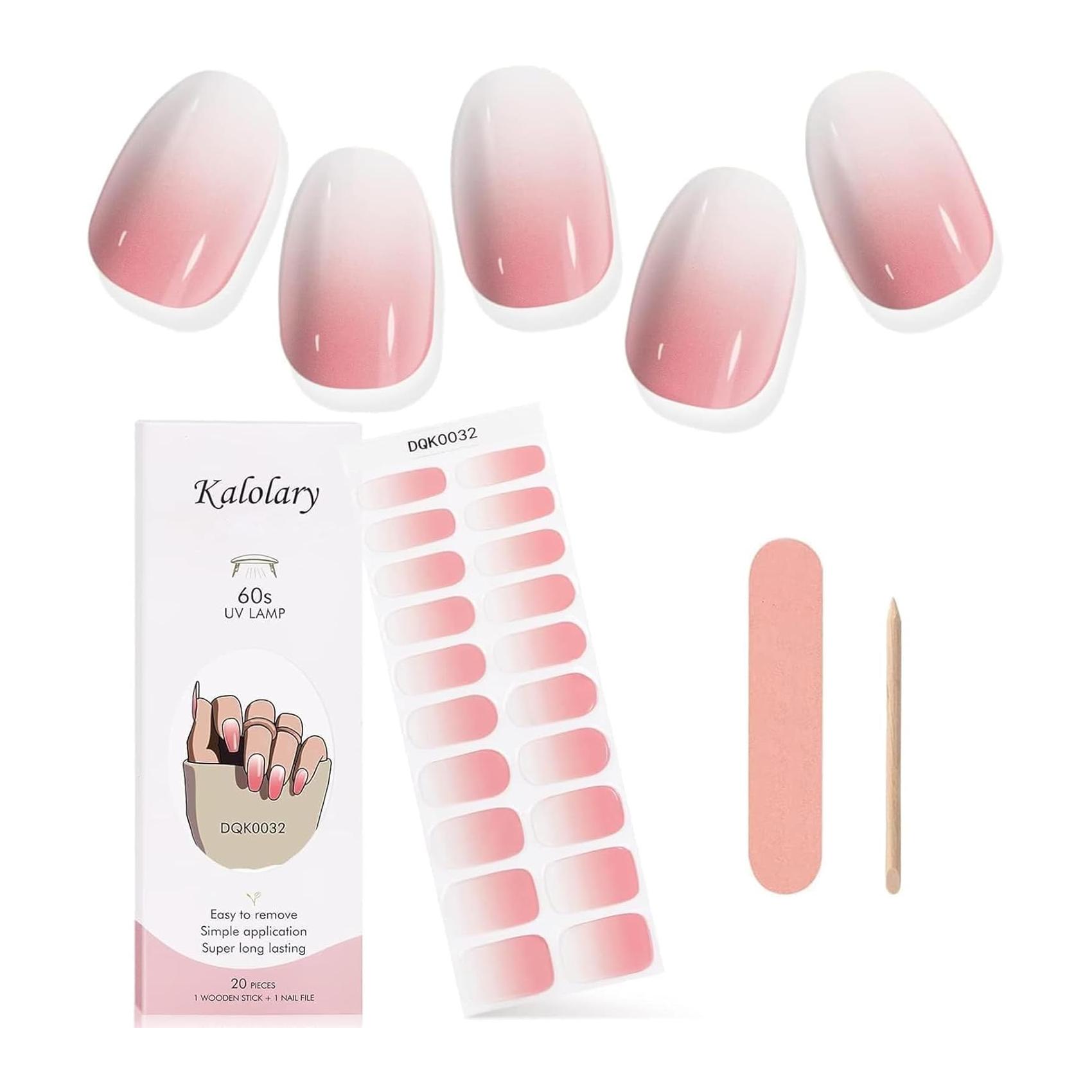 Kalolary Gel Pegatinas Rosa Degradado 20PCS Esmalte Autoadesivo de Unhas com Lima e Pau