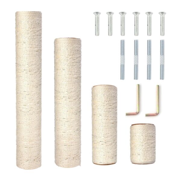 Postes arranhador de sisal natural de substituição 4 peças M8 40+30+20+10 cm