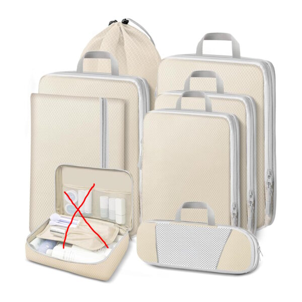 Conjunto de 7 Organizadores de Bagagem Lannvan para Roupas e Cosméticos - Bege