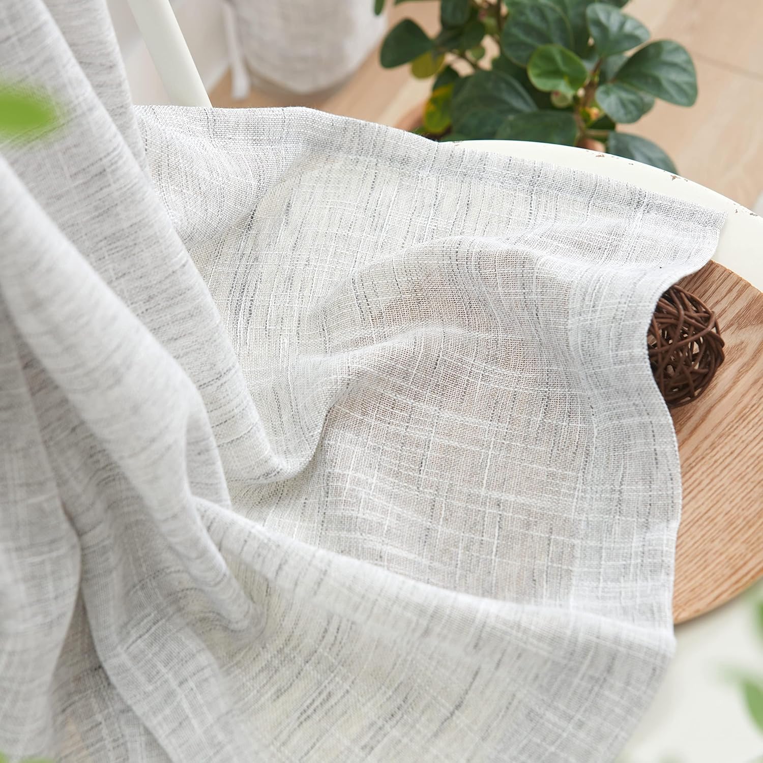 Cortinas Cinza 225x140 cm aspeto de Linho com Ilhós Treatmentex