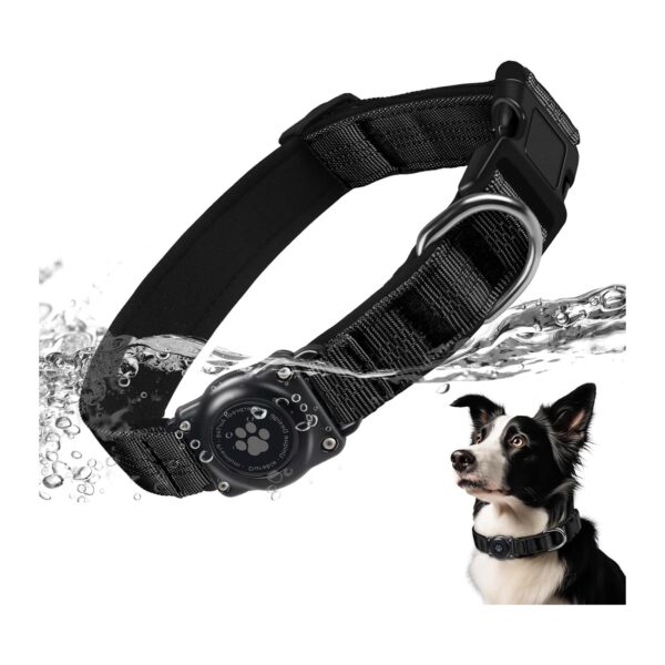 (M) Coleira para Cão para Apple Air Tag Acolchoado Reflector de Nylon Preto