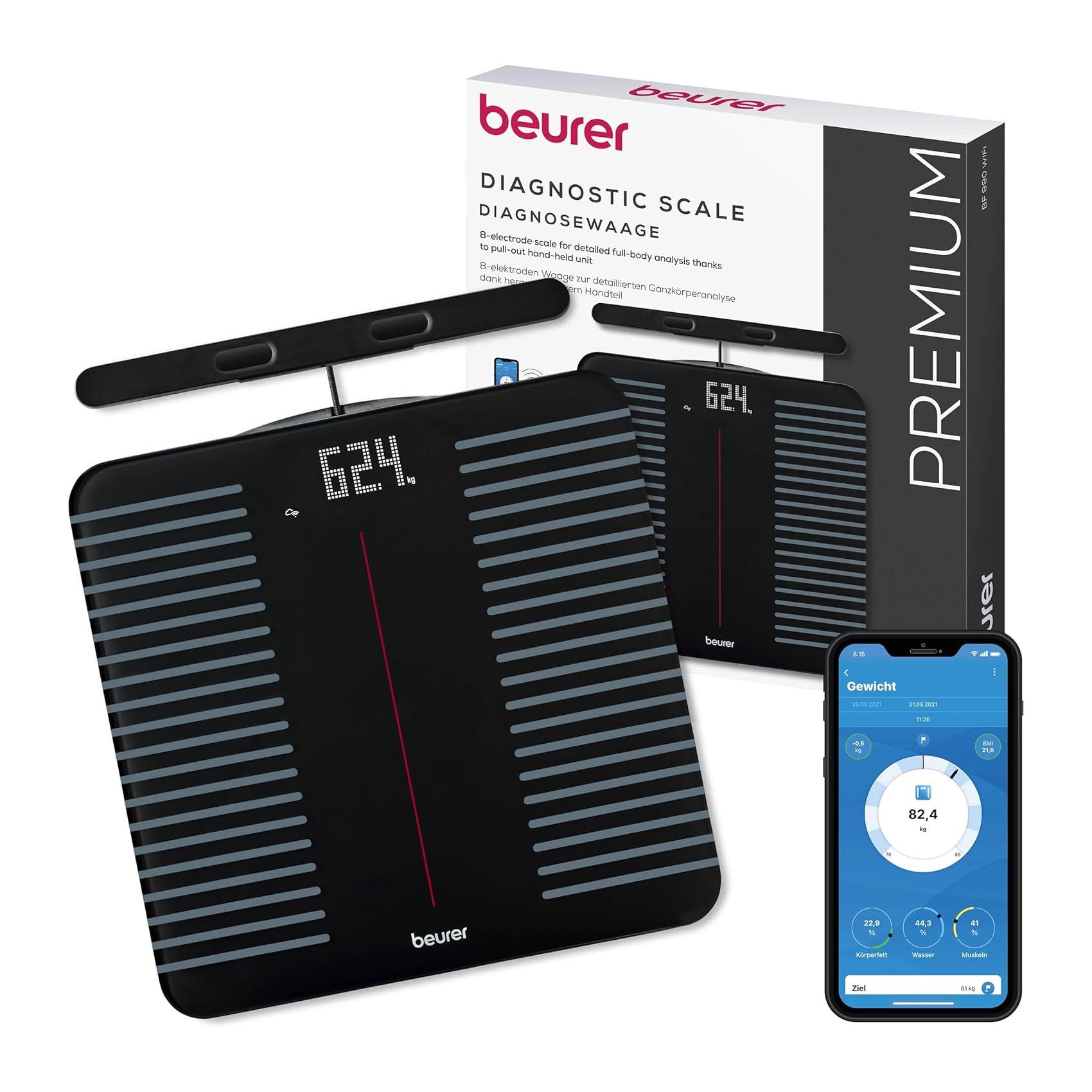 Balança Digital de Gordura Corporal Beurer BF 990 com Sensores de Mão e Conexão Wi-Fi/Bluetooth