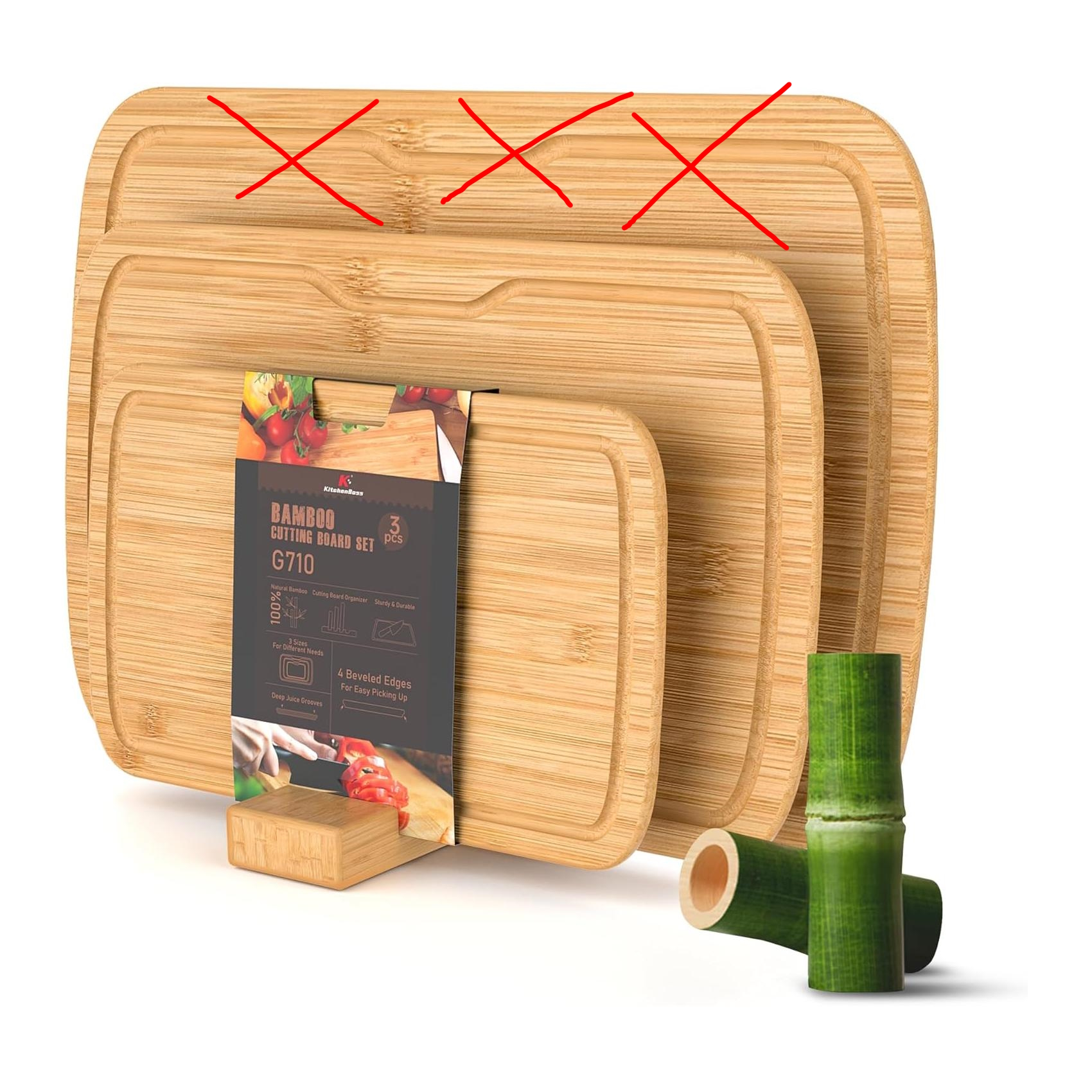 Jogo de 2 Tábuas de Cortar 100% Bambu 25x16 cm + 33x20 cm KitchenBoss