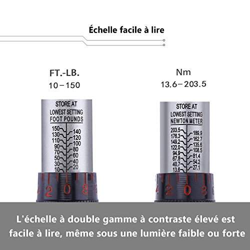 Chave Dinamométrica 1/2” Tacklife 13,6 a 203,5 Nm ±4% com Extensão e Adaptador 3/8" HTW2A
