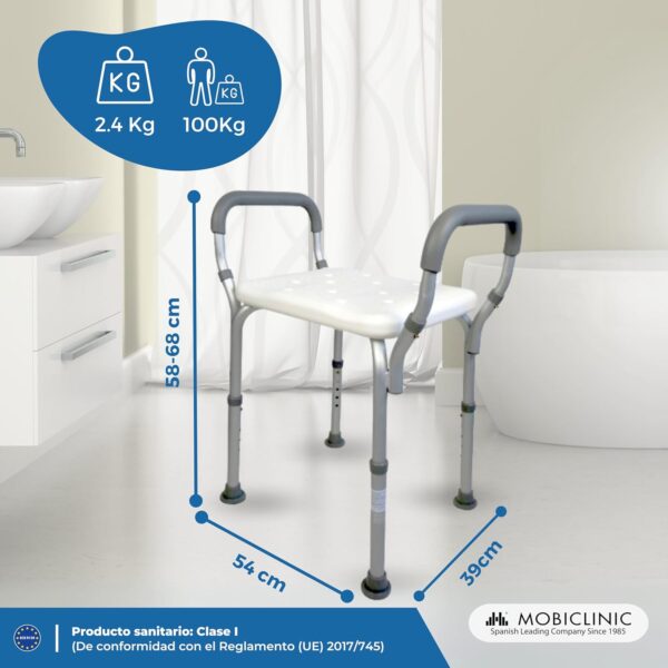 Cadeira de Duche Mobiclinic Regulável Apoio Braços