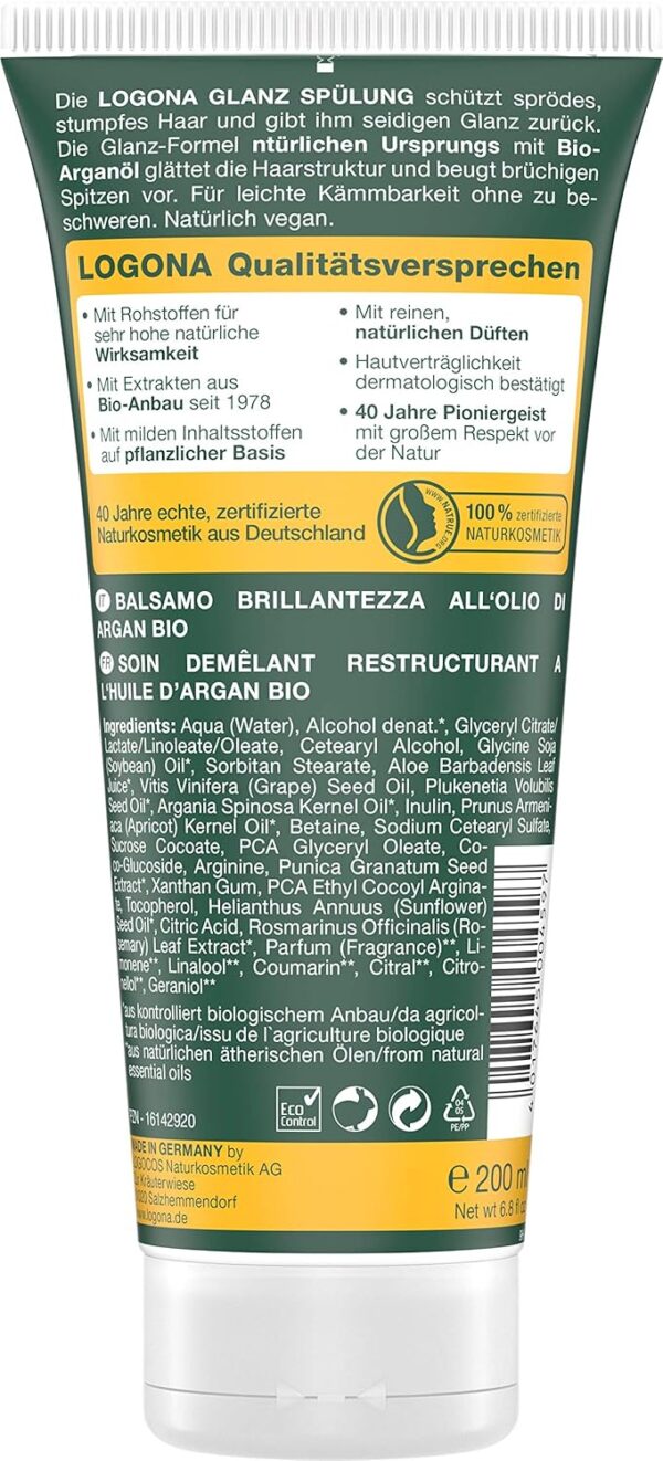 Condicionador Brilho Logona Natural Cosmetico Arganöl Bio 200 Ml