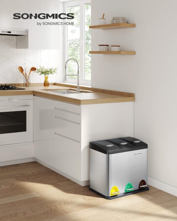 Caixote para reciclagem / separador de Cozinha 3 X 8 L com Tampas e Pedais SONGMICS