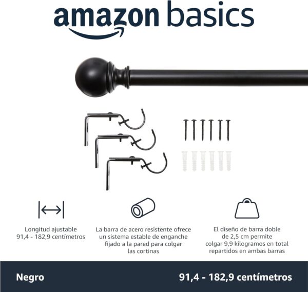 Barra de Cortina Extensível 91-183 cm Amazon Basics Preto