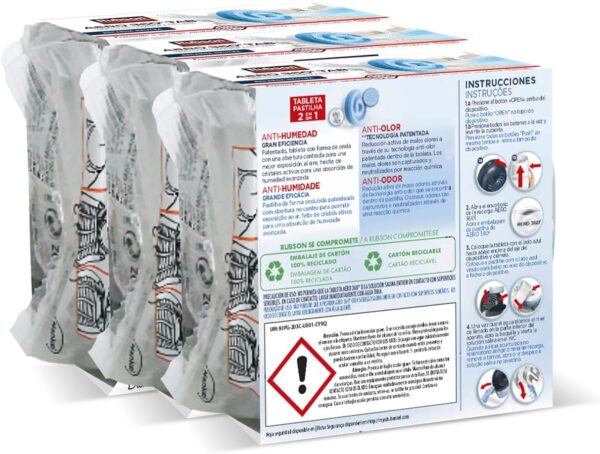 Conjunto de Refil Desumidificador Rubson AERO 360º - 3 Pastilhas 450 g Odor Neutro