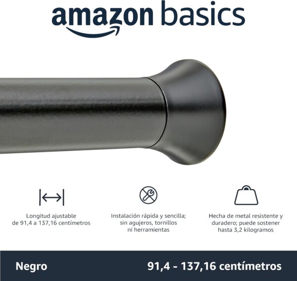 Barra de Cortina de Duche com Tensão Ajustável 91-137 cm Preto Amazon Basics