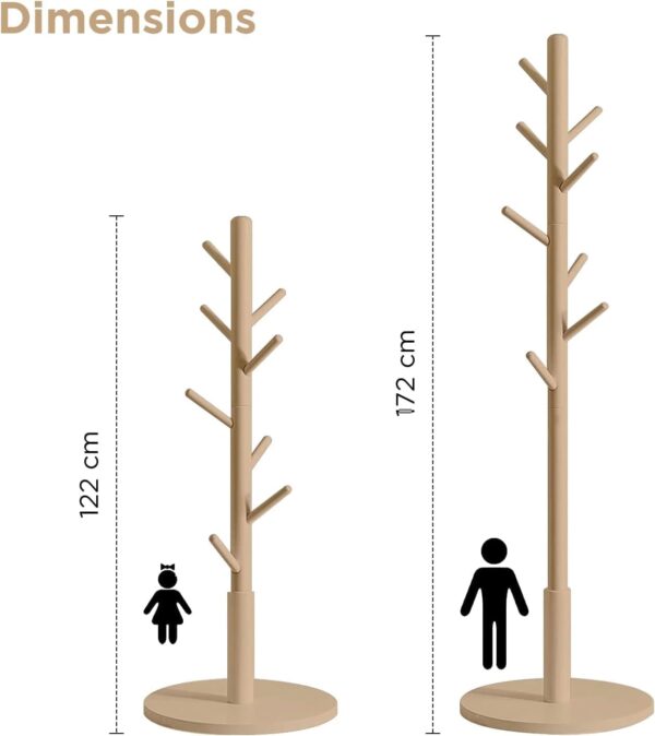 Cabide de pé em madeira com 8 Ganchos 172x38x38 cm para Entrada ou Quarto