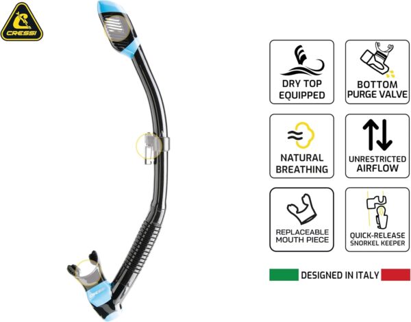 Tubo de respiração de mergulho Cressi Schnorchel Dry unissexo T. Único