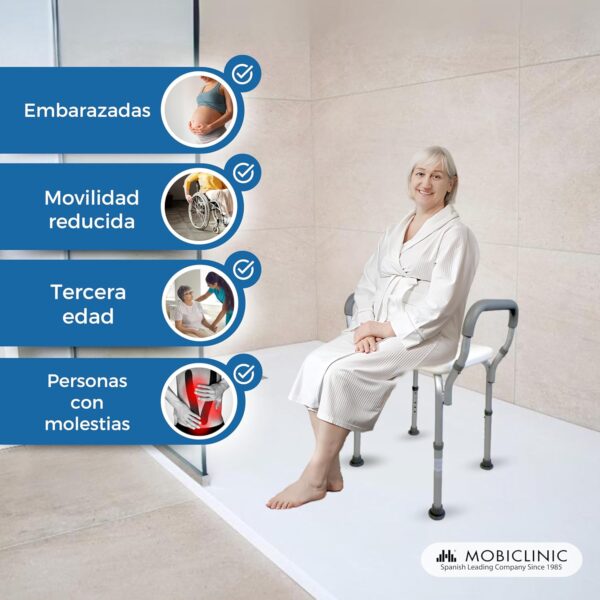 Cadeira de Duche Mobiclinic Regulável Apoio Braços