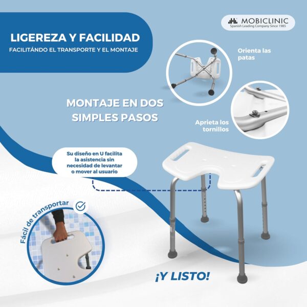 Banco Banho Mobiclinic Regulável Alumínio Branco