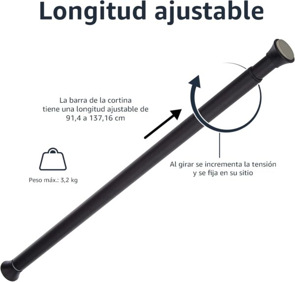 Barra de Cortina de Duche com Tensão Ajustável 91-137 cm Preto Amazon Basics