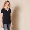 (XXL) T-Shirt de Manga Curta Amazon Essentials Regular-Fit Gola V Mulher Pack de 2 Preto