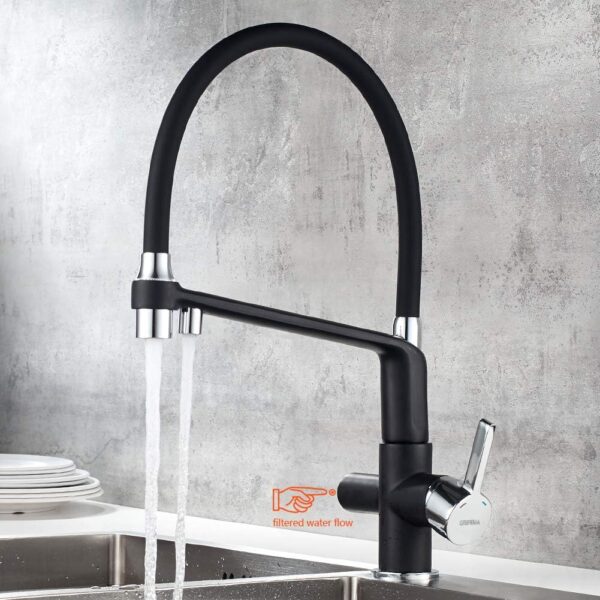 Torneira de Cozinha GRIFEMA G4010B-2 com Osmose 2 Saídas Giratória 360° Latão Preto