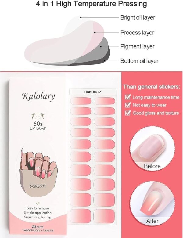 Kalolary Gel Pegatinas Rosa Degradado 20PCS Esmalte Autoadesivo de Unhas com Lima e Pau