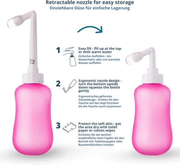 Garrafa Peri Bidé Portátil T2 360 ml - Cuidados Pós-Parto, Alívio Perineal com Bico 60° e Bolsa