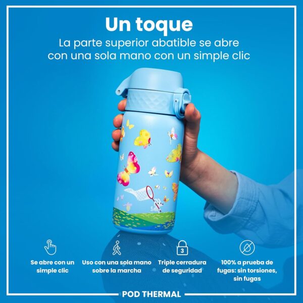 Garrafa Térmica 320ml Aço Inoxidável para Crianças ion8 Design Mariposas