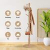Cabide de pé em madeira com 8 Ganchos 172x38x38 cm para Entrada ou Quarto
