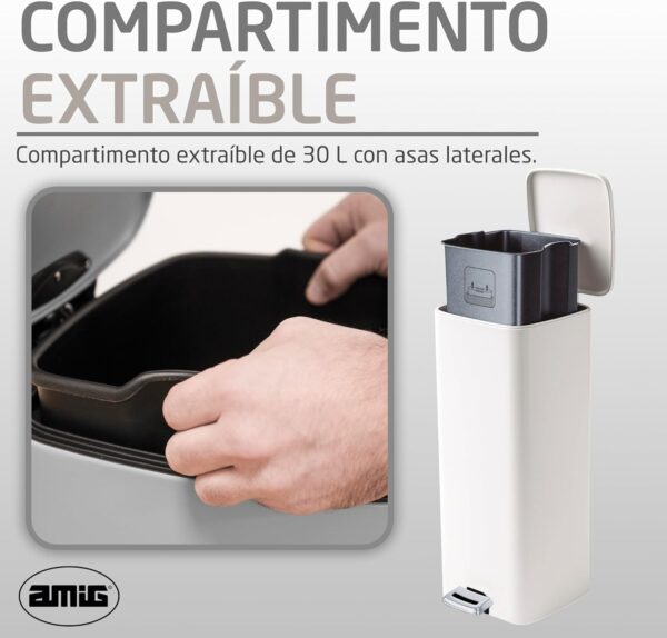 Caixote do Lixo com Pedal 30 L Amig Artvin Abertura Higiénica Sem Mãos Branco Aço Inox Lacado