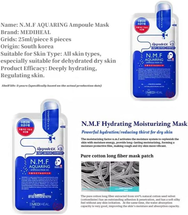 10 Máscaras Faciais Hidratantes MEDIHEAL N.M.F Acuaring Ampoule EX com Ácido Hialurónico