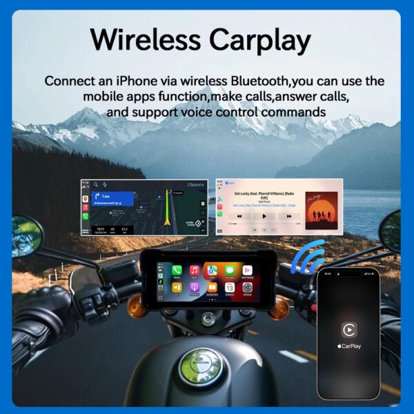 (6.86") Ecrã para Mota com CarPlay Android Auto e GPS IP67 - Preto