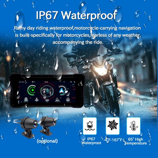 (6.86") Ecrã para Mota com CarPlay Android Auto e GPS IP67 - Preto