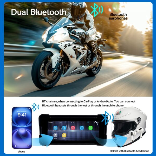 (6.86") Ecrã para Mota com CarPlay Android Auto e GPS IP67 - Preto