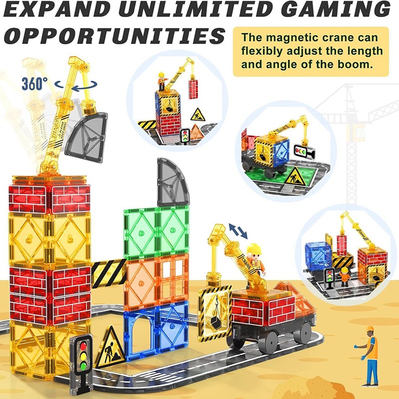 Brinquedo Blocos Magnéticos de Construção Pista de Carros com Estradas 41 Peças Road