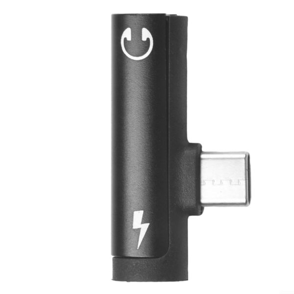 Adaptador USB-C 2 em 1 para Áudio e Carregamento em Liga de Alumínio - Preto