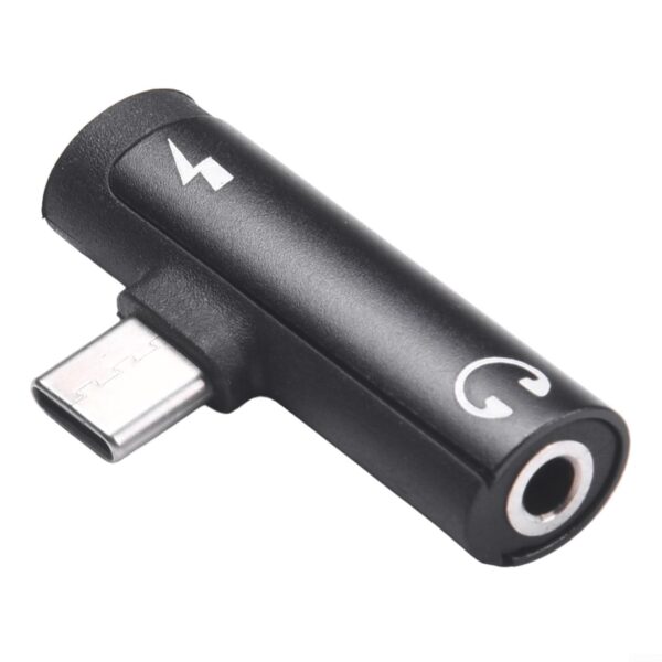 Adaptador USB-C 2 em 1 para Áudio e Carregamento em Liga de Alumínio - Preto