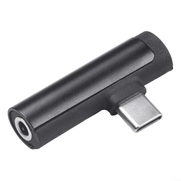 Adaptador USB-C 2 em 1 para Áudio e Carregamento em Liga de Alumínio - Preto