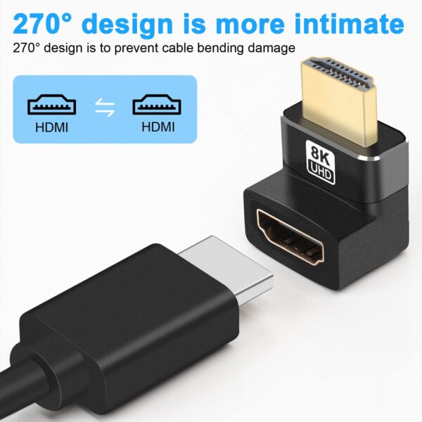Adaptador HDMI 8K Ângulo 90 e 270 Graus Macho para Fêmea HDMI 2.1