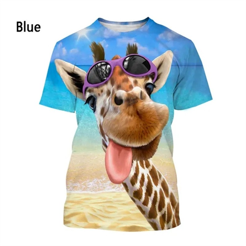(L) T-shirt Girafa com Estampa 3D de Desenho Animado