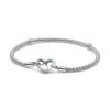 Pulseira de Prata Estilo Pandora Moments Malha de Serpente com Fecho de Cadeado e Coração - Prateado