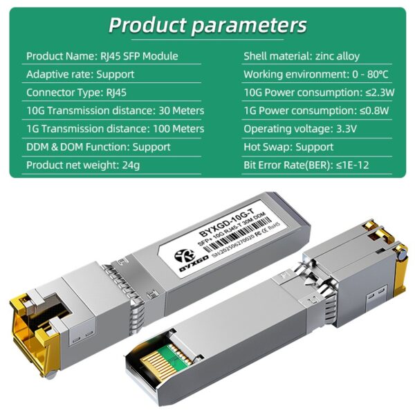 (x4) 10/100/1000Mbps RJ45 100m DDM Módulo Transceptor SFP Cobre Adaptativo BYXGD BYXGD-GE-T