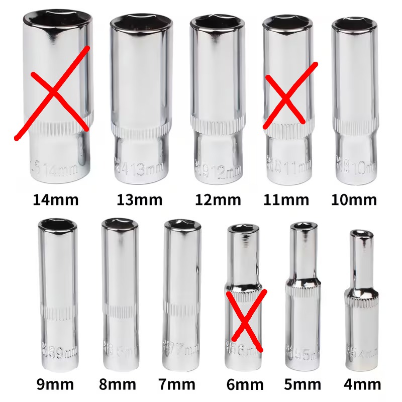 Jogo de Chaves de Caixa Longas Sextavadas 4-13mm 7 Peças 1/4"
