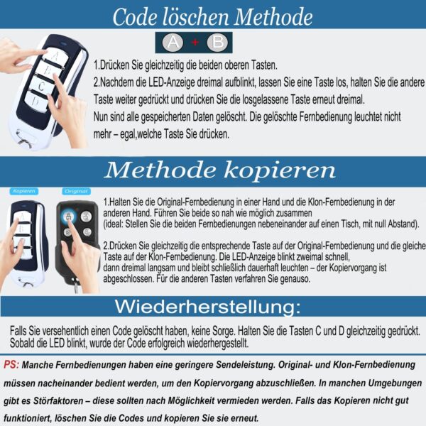 2 Comandos de Garagem 4 Canais 868,3 MHz para Hörmann Botão Azul Juxine HSM4 HS4