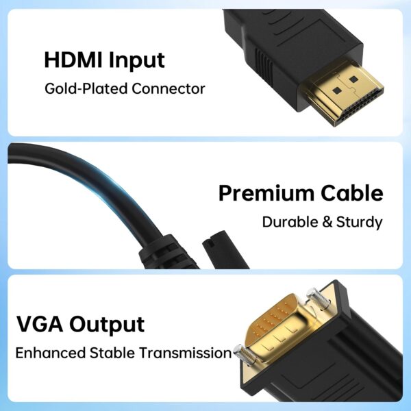 (1,6m) Cabo Adaptador HDMI para VGA Mugust Full HD 1080p Macho para Macho - Preto