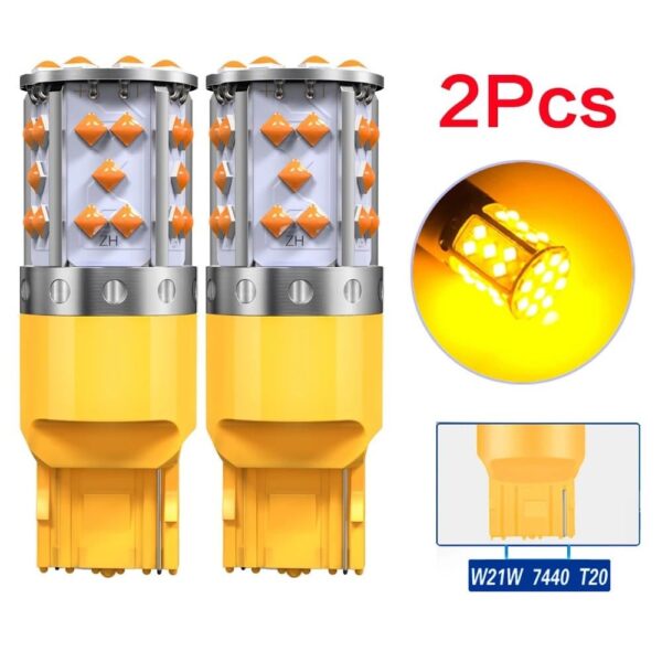 Lâmpadas Pisca LED 7440 W21W T20 Canbus 1800LM 3030 SMD Sem Erro (Laranja)