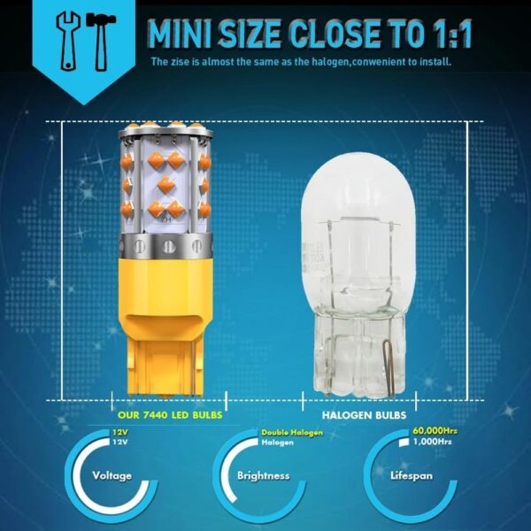 Lâmpadas Pisca LED 7440 W21W T20 Canbus 1800LM 3030 SMD Sem Erro (Laranja)