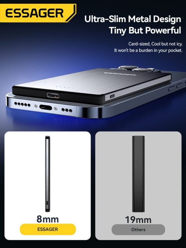 D226X3048_1775429866532_3 (5000mAh) Power Bank Magnética Essager Slim Wireless 15W Carregamento Rápido - Cinzento