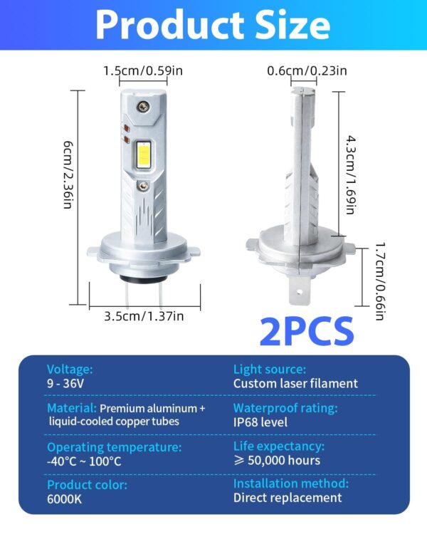 (Pack 2) Lâmpada LED H7 Pretify 4500LM 6000K 40W 12V Plug and Play - Branco