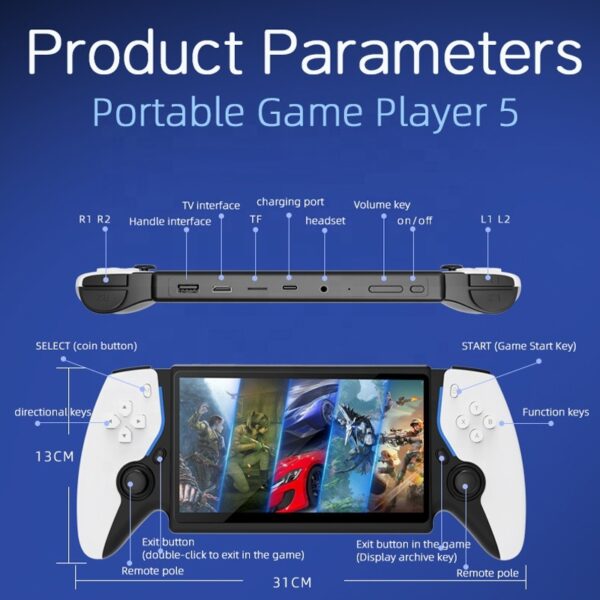 Consola Retro Portátil HC8000 15000 Jogos Ecrã 7" IPS 64GB Saída TV