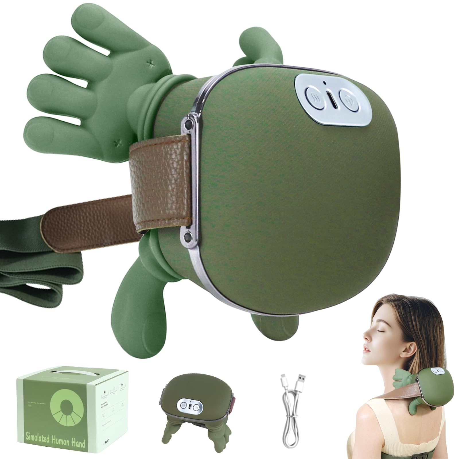 Massajador de Pescoço e Ombros Shiatsu 4D com Calor Portátil Recarregável - Cinza