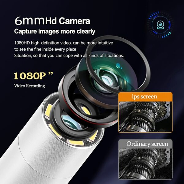 Câmara de Inspeção Endoscópio 1 m HD Rotativa 360° Lente 6mm IP67